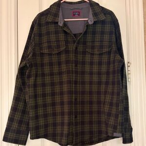 UNTUCKit Men’s Heavy Plaid Button Front Shirt Jacket Green and Black Large